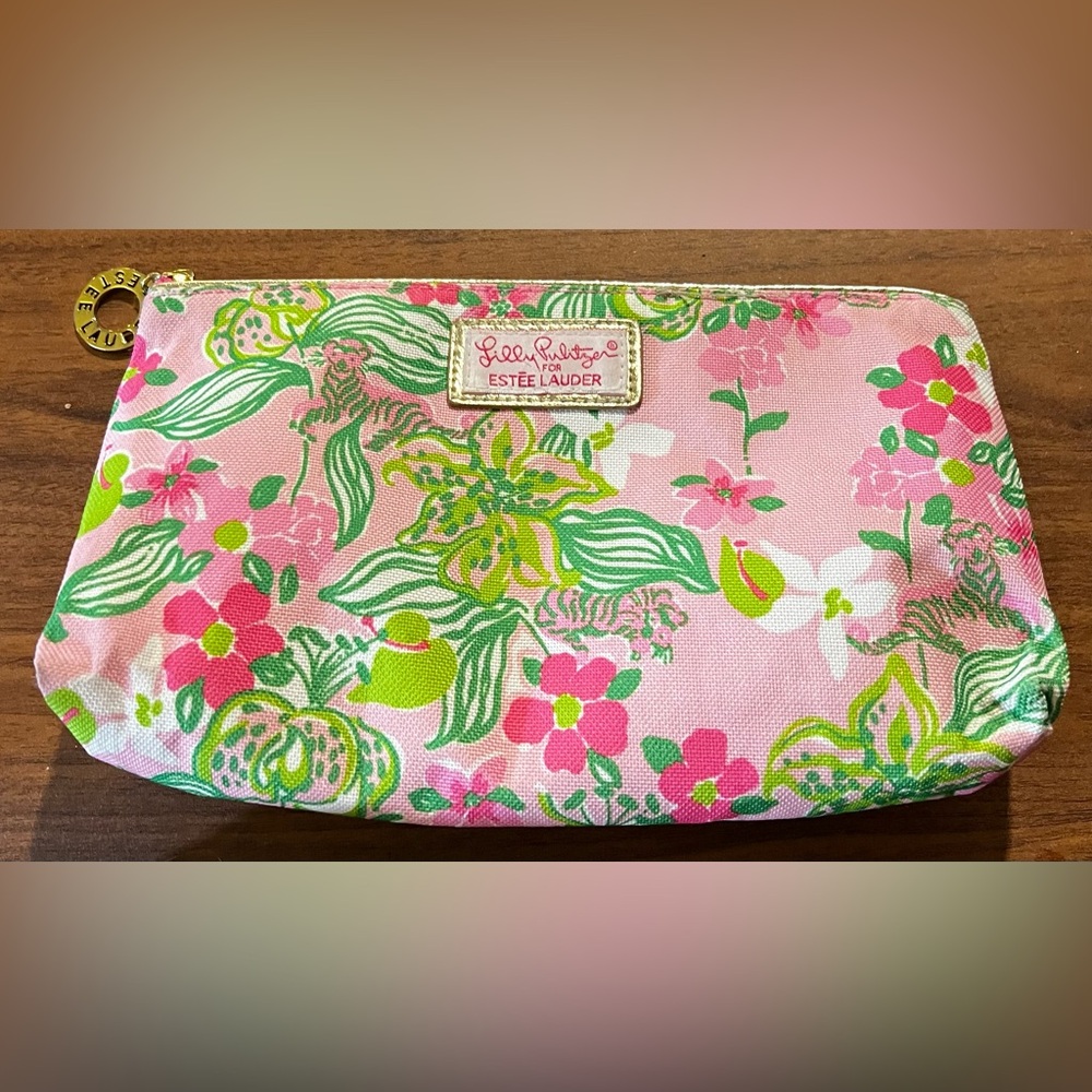 LILLY PULITZER FOR ESTEE LAUDER Green & Pink Tiger Cosmetic Travel Makeup Bag